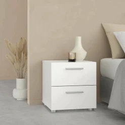 Comodino 2 cassetti bianco 40x40x42h cm - Apolla