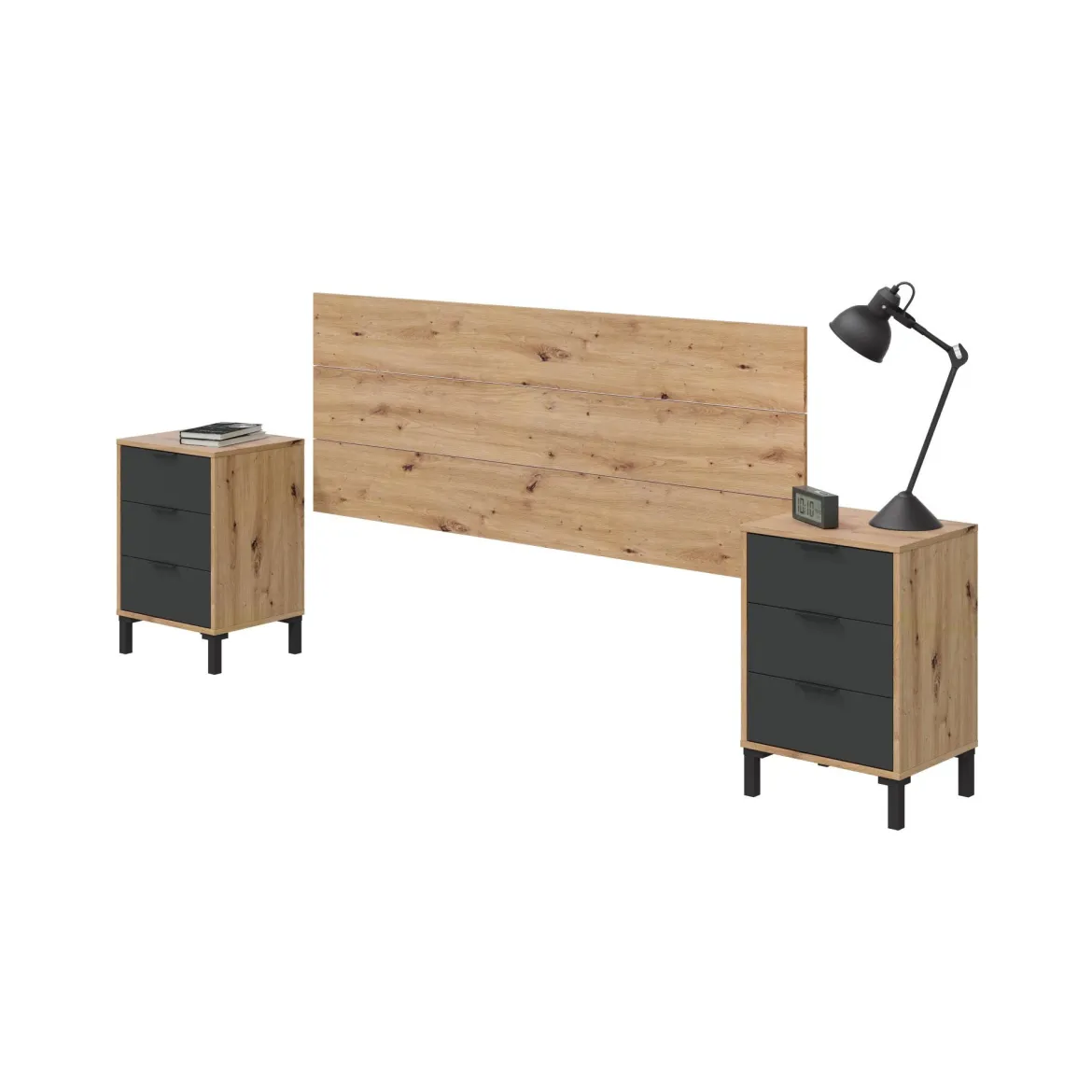 Comodino 3 cassetti legno e antracite 160x40x60h cm - Allan