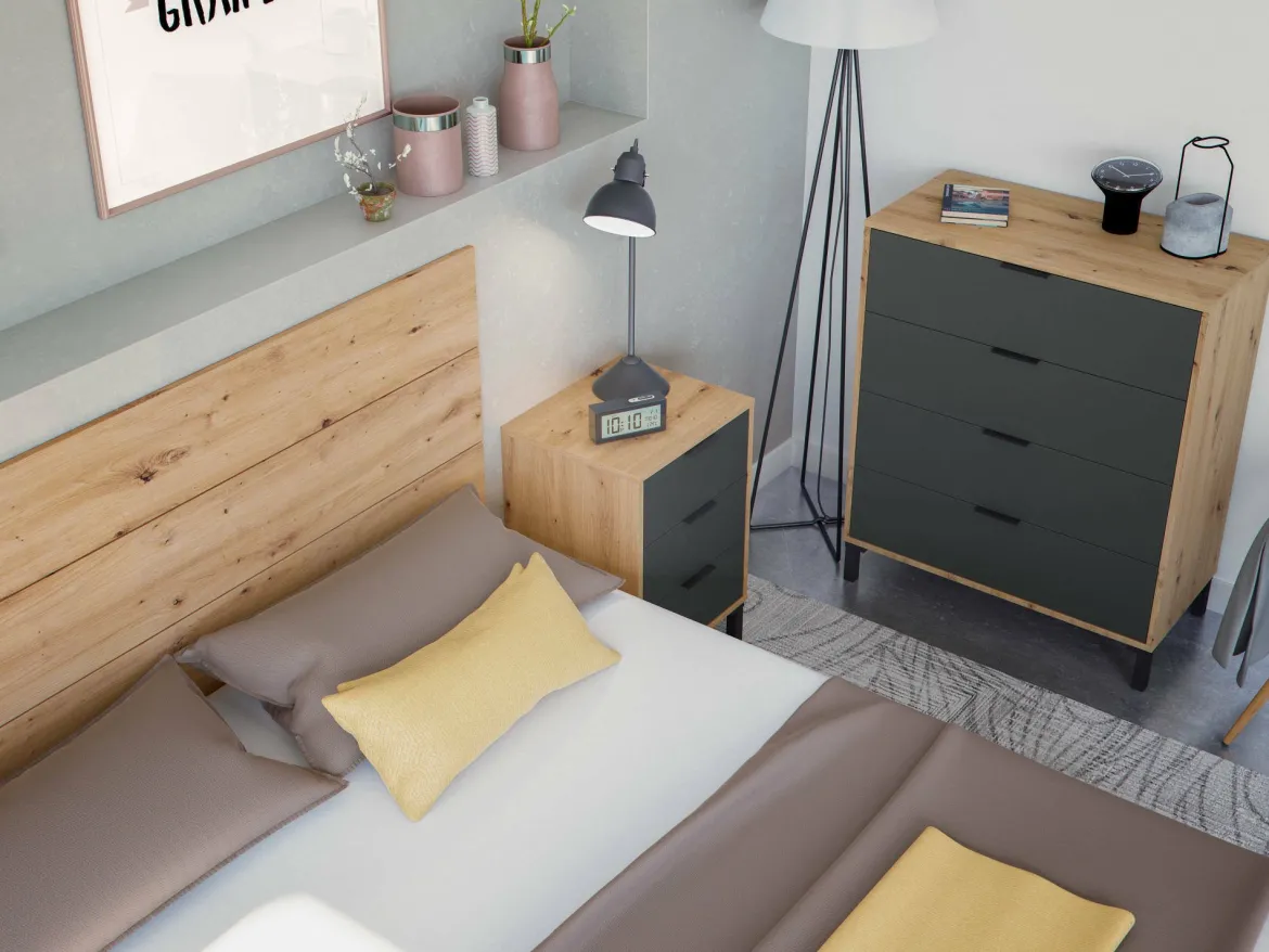 Comodino 3 cassetti legno e antracite 160x40x60h cm - Allan