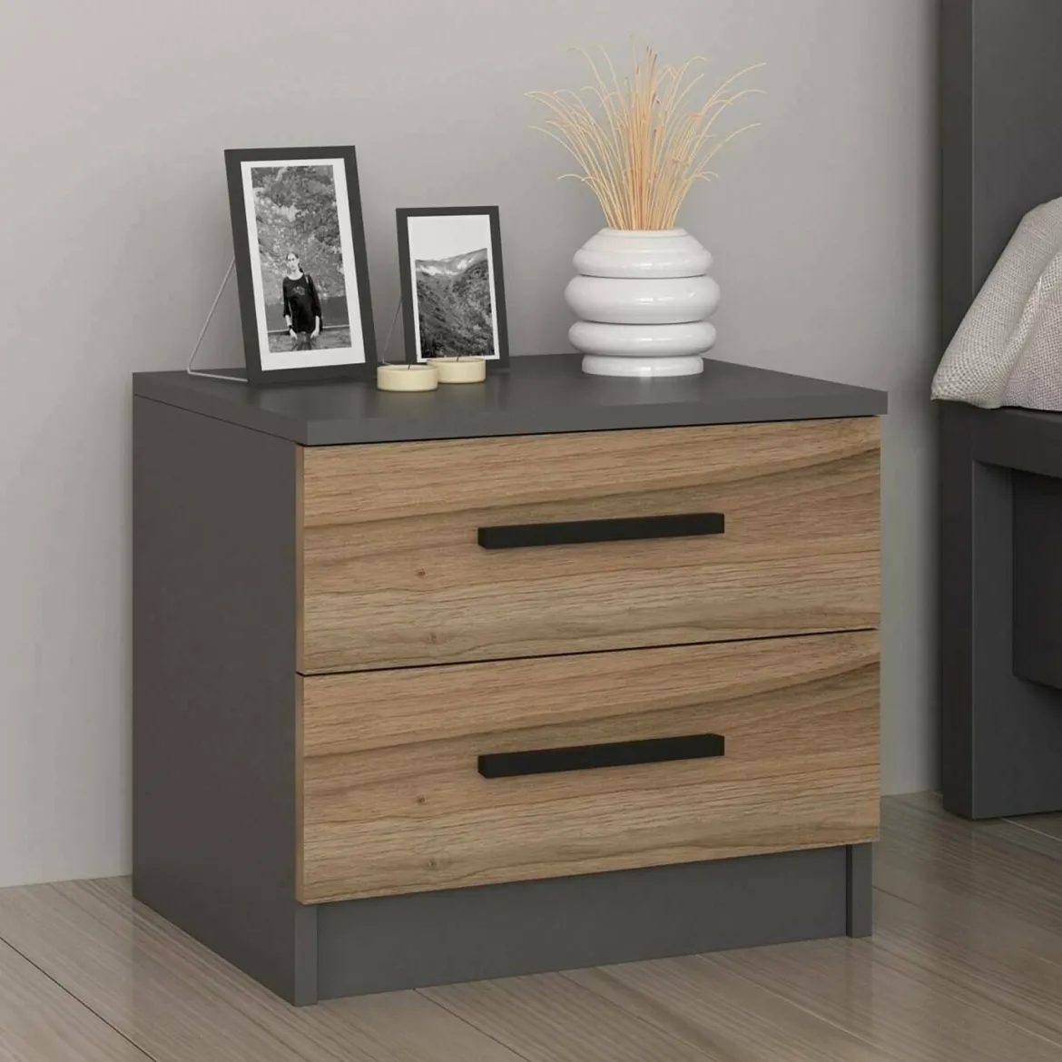 Comodino 2 cassetti noce e nero 50x47x40h cm - Iune