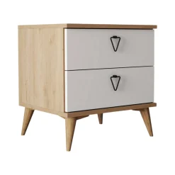 Comodino 2 cassetti quercia e bianco 52x45x55h cm - Pilar