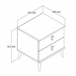 Comodino 2 cassetti quercia e bianco 52x45x55h cm - Pilar