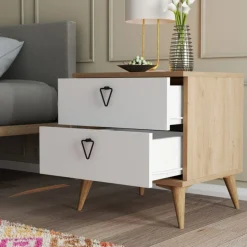 Comodino 2 cassetti quercia e bianco 52x45x55h cm - Pilar