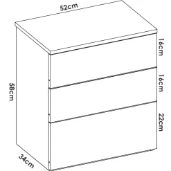 Comodino 3 cassetti rovere 52x34x58h cm - Arnold