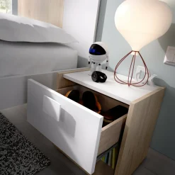 Comodino 1 cassetto bianco e rovere 40x33x42h cm - Artica