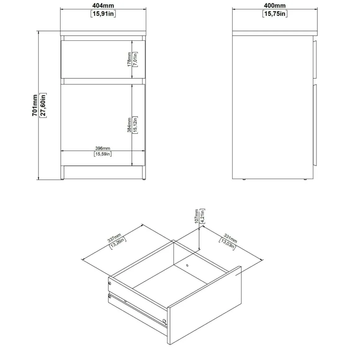 Comodino 1 cassetto rovere 40x40x70h cm - Delfini
