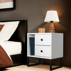 Comodino industrial bianco e nero 45x29x50h cm - Rhiannon