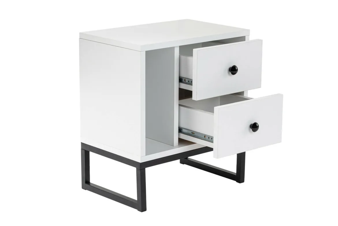 Comodino industrial bianco e nero 45x29x50h cm - Rhiannon