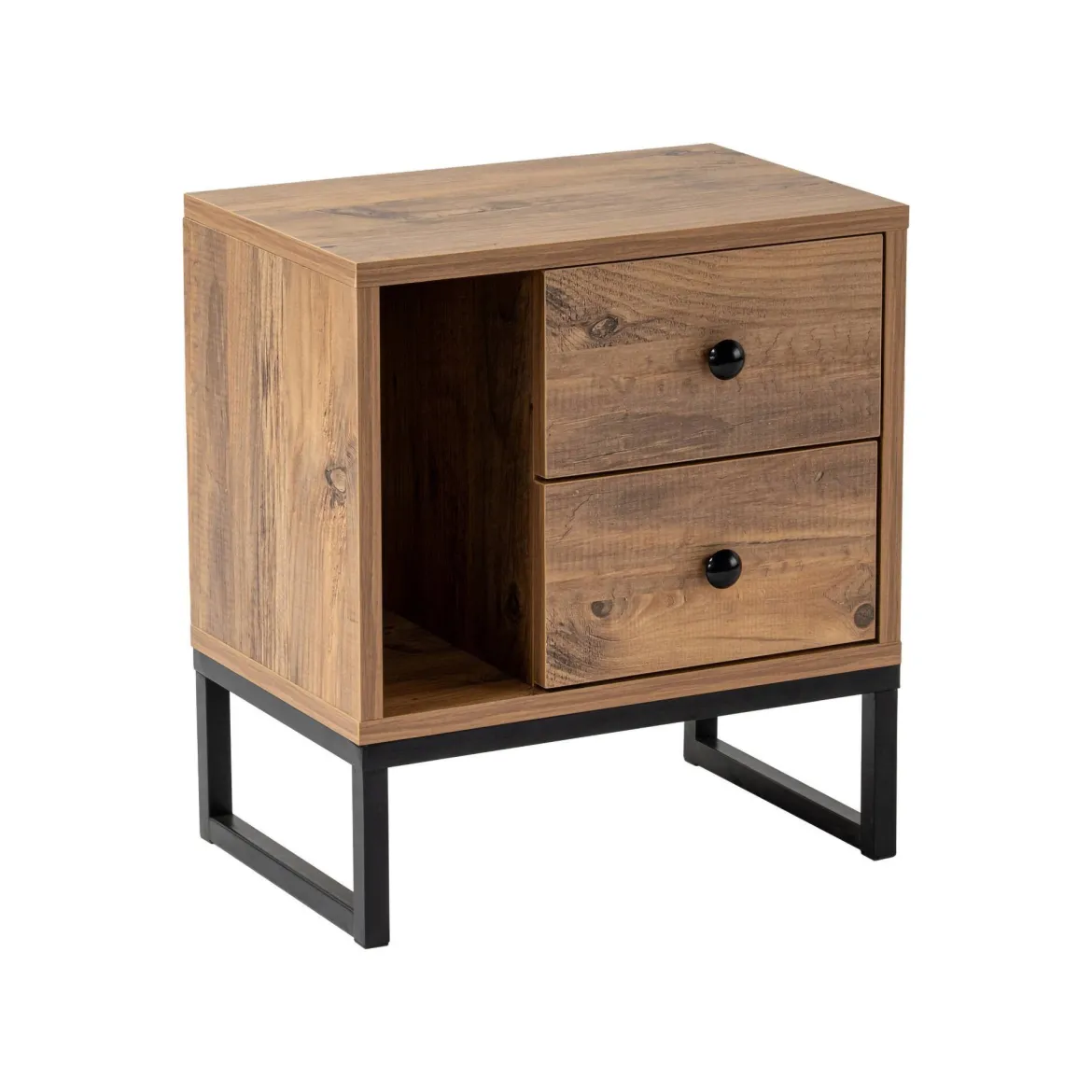 Comodino industrial legno e nero 45x29x50h cm - Rhiannon