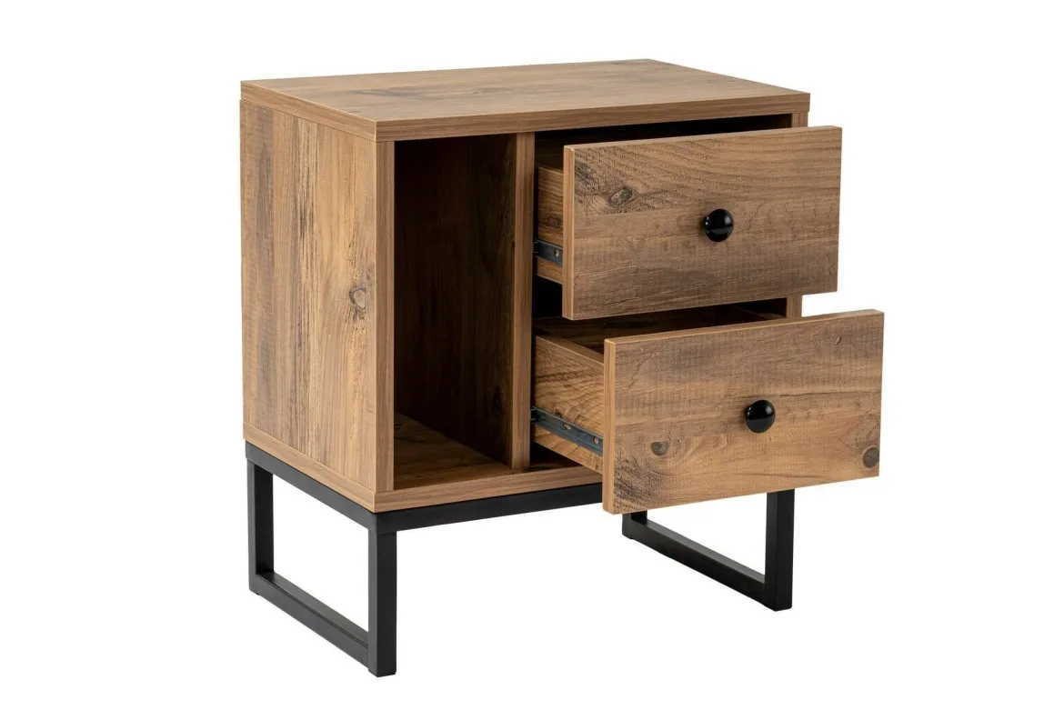 Comodino industrial legno e nero 45x29x50h cm - Rhiannon
