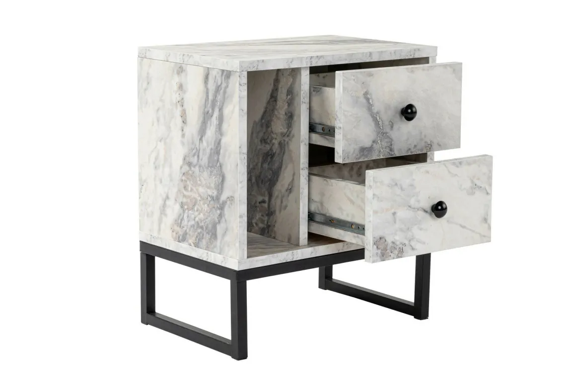 Comodino industrial marmo e nero 45x29x50h cm - Rhiannon