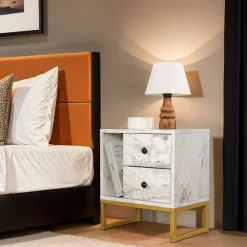 Comodino industrial marmo e oro 45x29x50h cm - Rhiannon