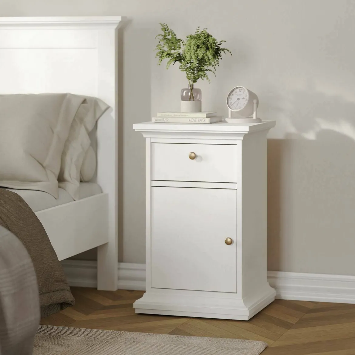 Comodino in legno bianco 45x40x50h cm - Alonso