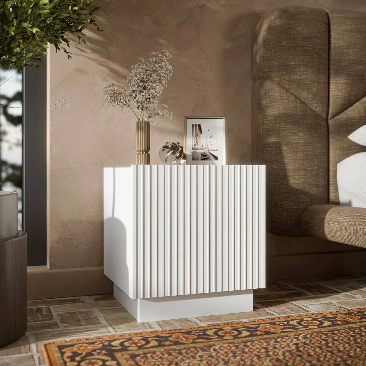 Comodino in legno bianco 47x40x44h cm - Set di 2 comodini Revo