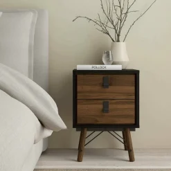 Comodino in legno nero e noce 43x40x59h cm - Jean