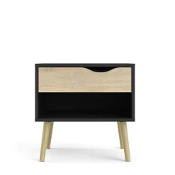 Comodino in legno nero e quercia 50x39x49h cm - Lucina