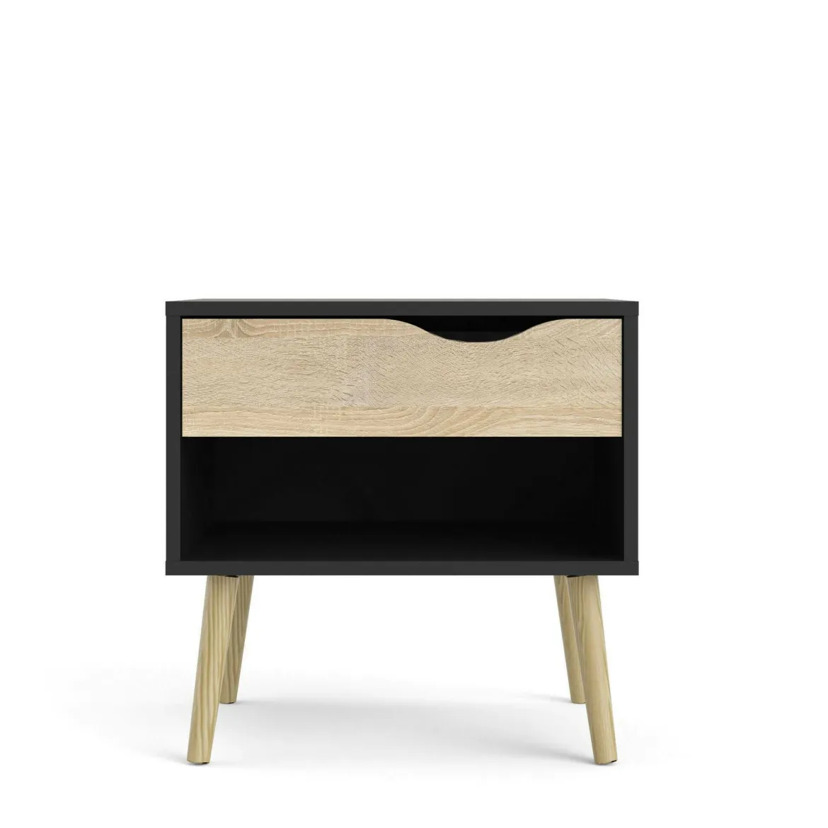 Comodino in legno nero e quercia 50x39x49h cm - Lucina