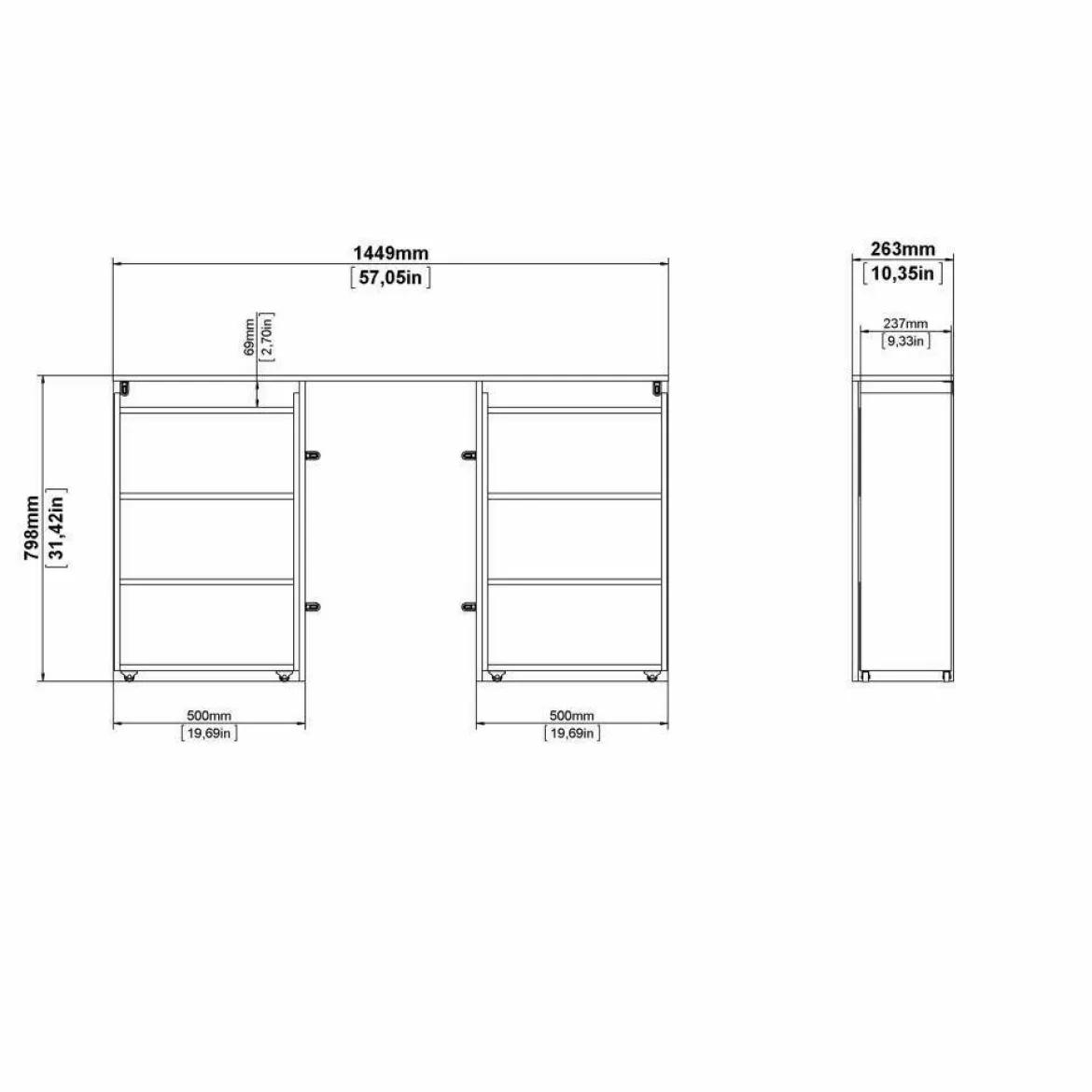 Comodino in legno nero 144x26x79h cm - Arnaboldi