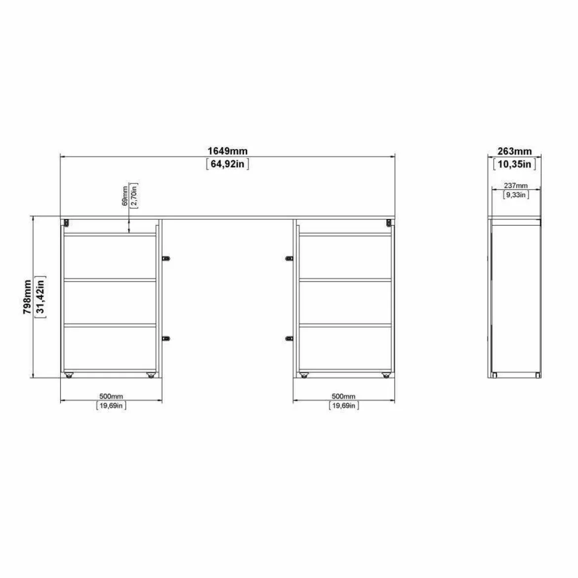 Comodino in legno nero 164x26x79h cm - Shary