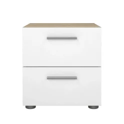 Comodino in legno quercia e bianco lucido 40x40x42h cm - Apolla