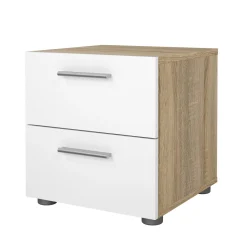 Comodino in legno quercia e bianco lucido 40x40x42h cm - Apolla