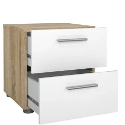 Comodino in legno quercia e bianco lucido 40x40x42h cm - Apolla