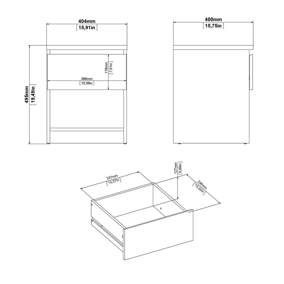 Comodino in legno rovere 40x40x49h cm - Scolastica