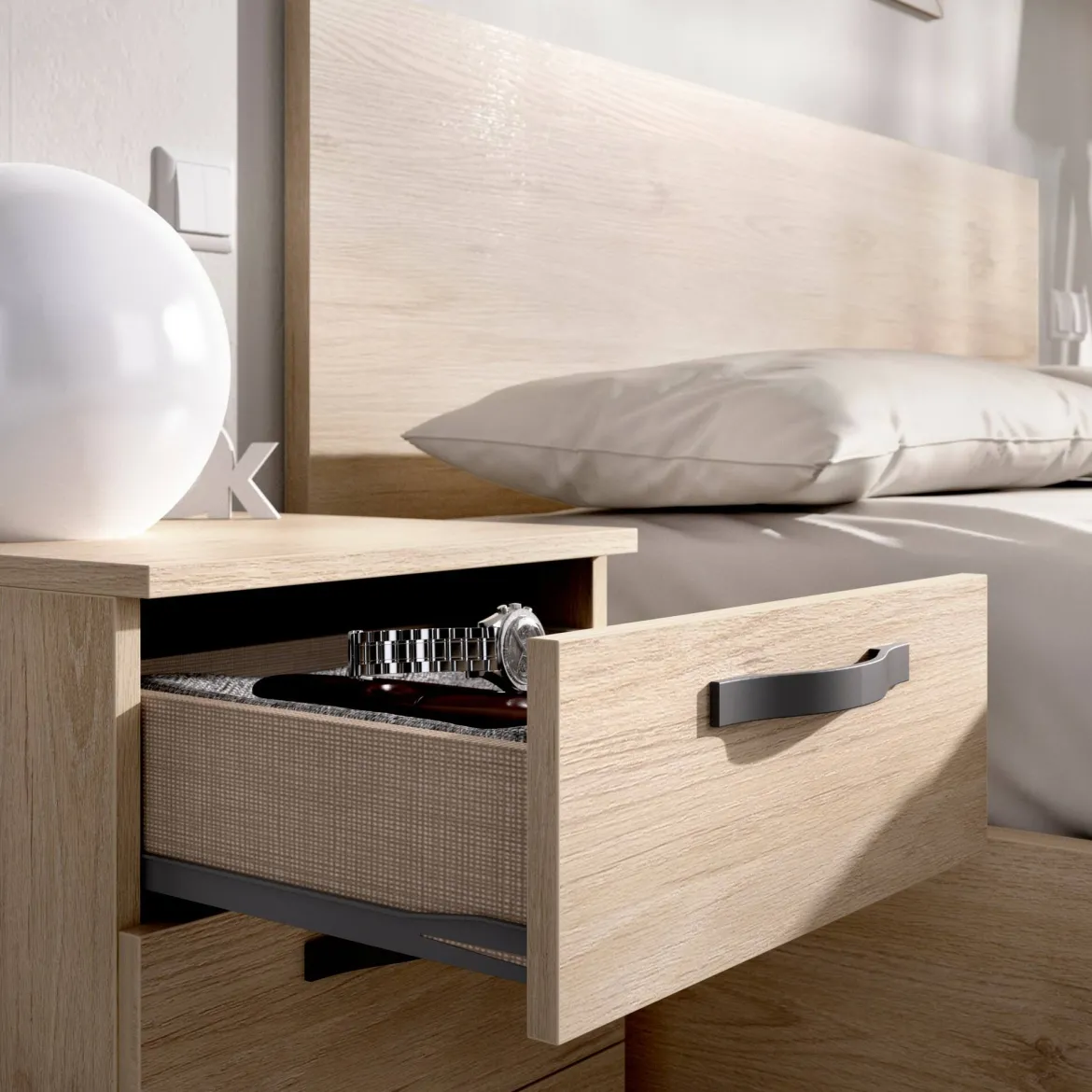 Comodino in legno rovere 50x40x49h cm - Azar
