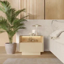 Comodino Marrone Chiaro Marrone Rovere un Cassetto 2 Ripiani 53x40x43h cm, Apertura Push-pull - Veirra