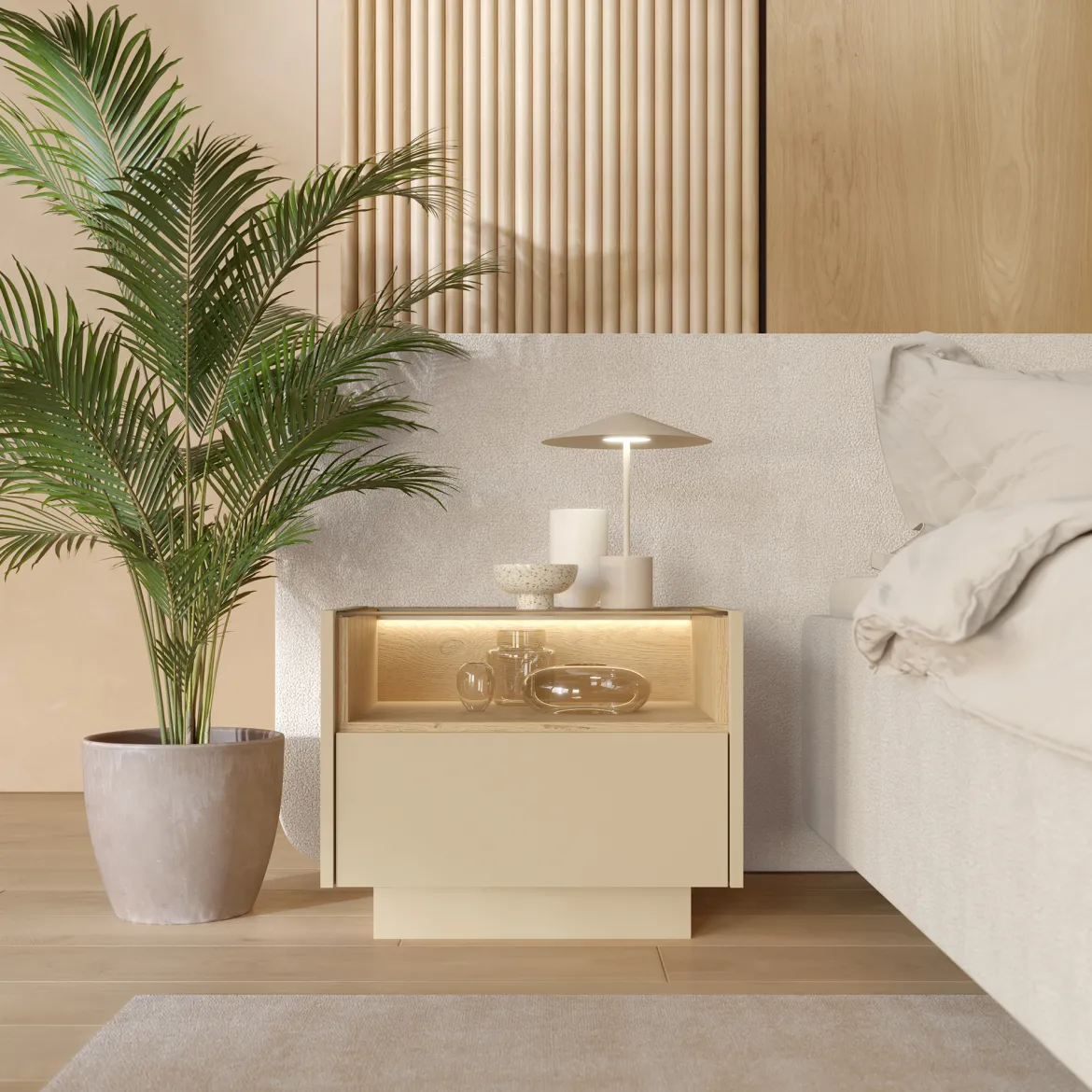 Comodino Marrone Chiaro Marrone Rovere un Cassetto 2 Ripiani 53x40x43h cm, Apertura Push-pull - Veirra