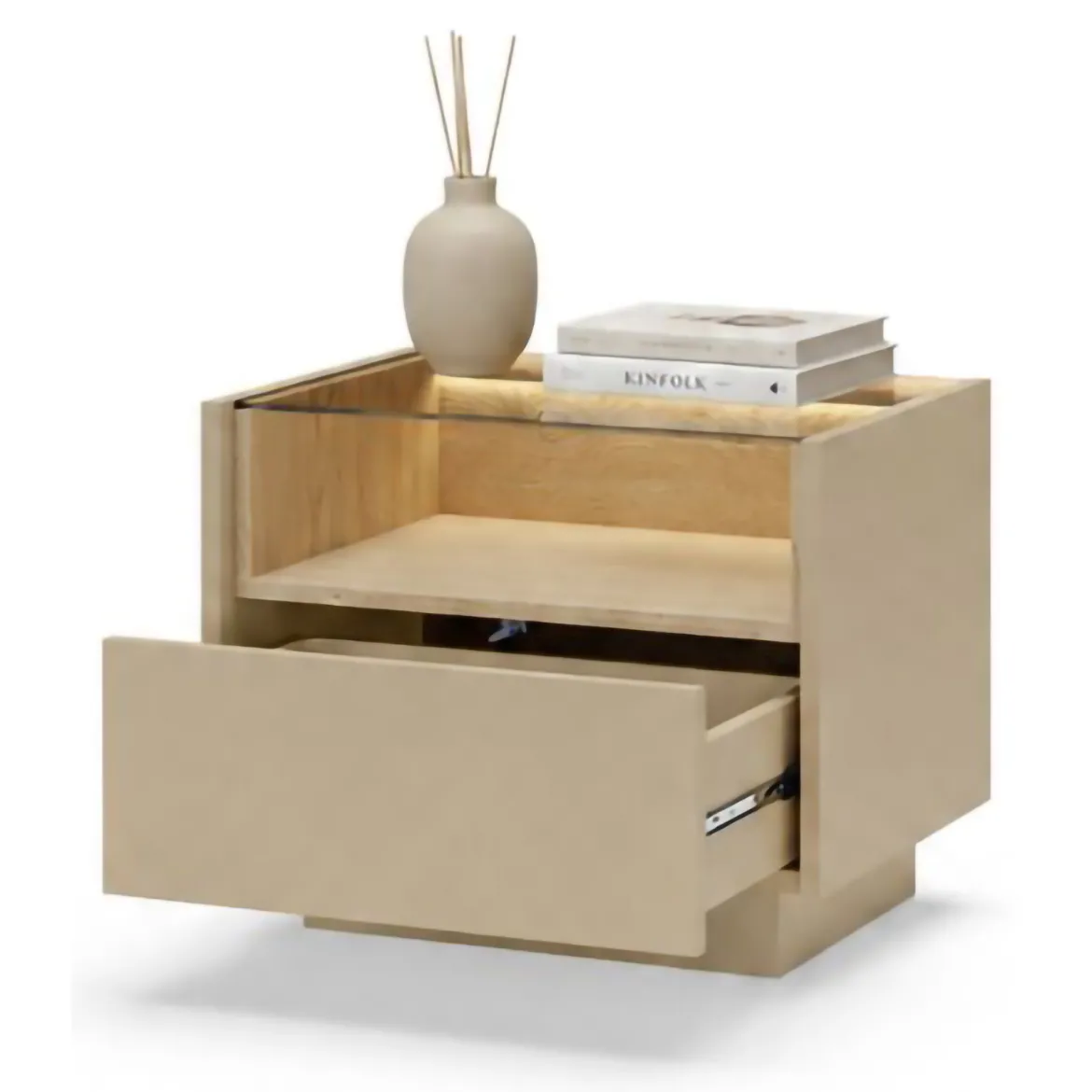 Comodino Marrone Chiaro Marrone Rovere un Cassetto 2 Ripiani 53x40x43h cm, Apertura Push-pull - Veirra
