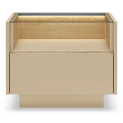 Comodino Marrone Chiaro Marrone Rovere un Cassetto 2 Ripiani 53x40x43h cm, Apertura Push-pull - Veirra