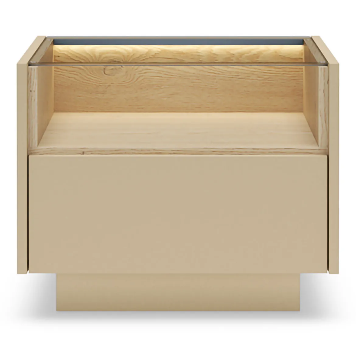 Comodino Marrone Chiaro Marrone Rovere un Cassetto 2 Ripiani 53x40x43h cm, Apertura Push-pull - Veirra