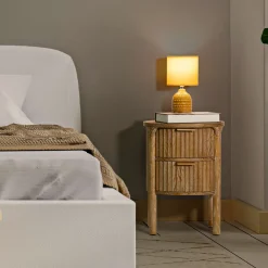 Comodino Marrone Ciliegio oro 2 Cassetti un Ripiano 38x35x52h cm, Apertura Scorrevole - Falile
