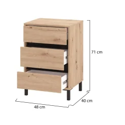 Comodino Marrone Nero un Ripiano 3 Cassetti 48x40x71h cm, Apertura Scorrevole - Combatte
