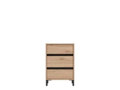 Comodino Marrone Nero un Ripiano 3 Cassetti 48x40x71h cm, Apertura Scorrevole - Combatte