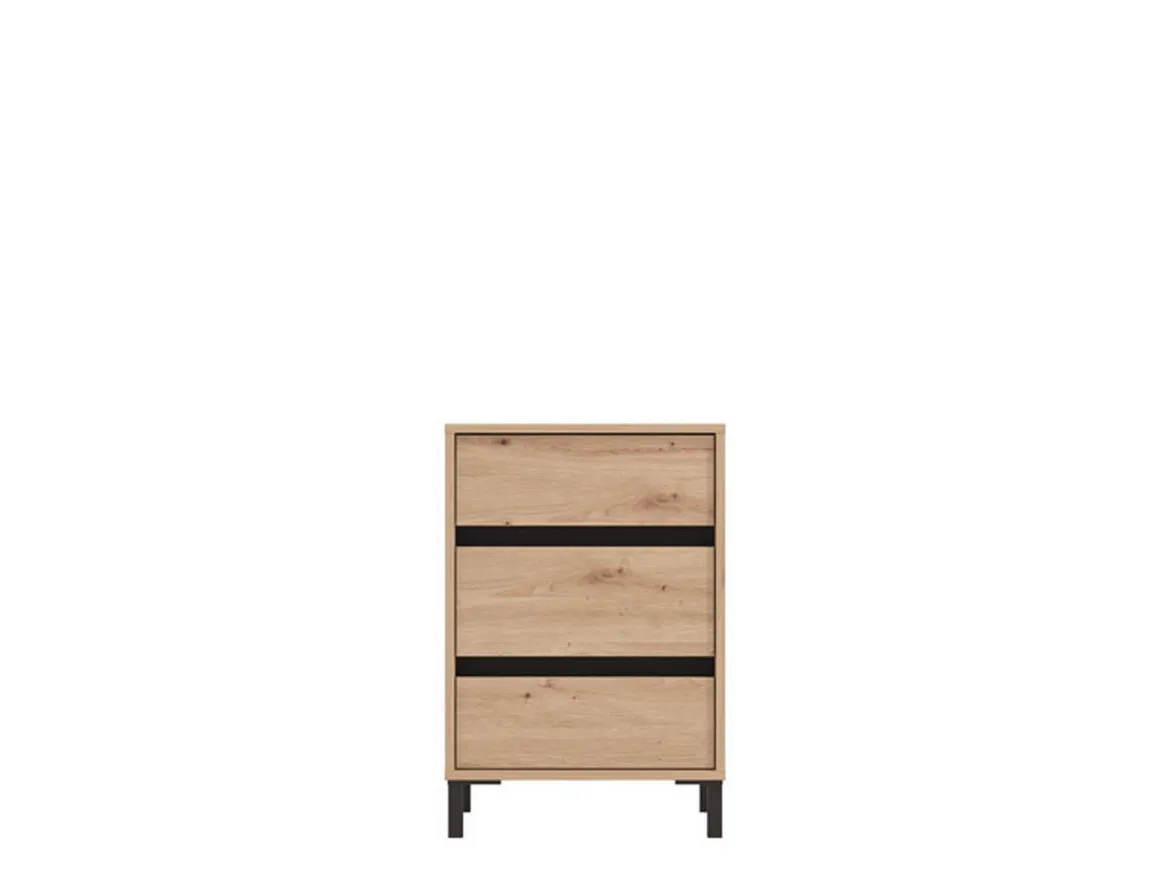 Comodino Marrone Nero un Ripiano 3 Cassetti 48x40x71h cm, Apertura Scorrevole - Combatte