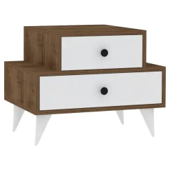 Comodino Marrone Noce Bianco 2 Cassetti Apertura Scorrevole 63x44x50h cm, Chiusura Scorrevole - Segni