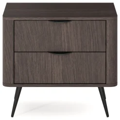 Comodino Marrone Noce Nero 2 Cassetti un Ripiano 63x38x55h cm, Apertura Scorrevole - Gasi