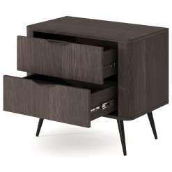 Comodino Marrone Noce Nero 2 Cassetti un Ripiano 63x38x55h cm, Apertura Scorrevole - Gasi