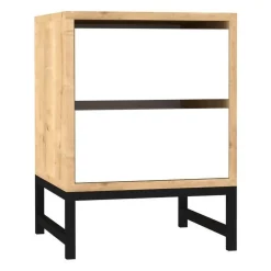 Comodino Marrone Rovere Bianco Opaco un Cassetto 2 Ripiani 52x35x47h cm, Apertura Scorrevole - Varkal