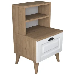 Comodino Marrone Rovere Bianco un Cassetto un Ripiano 45x40x74h cm, Apertura Scorrevole - Salassa