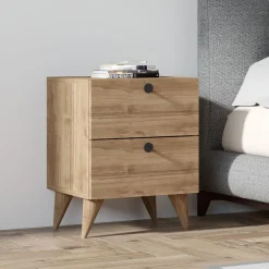 Comodino Marrone Rovere 2 Cassetti Apertura Scorrevole 40x42x55h cm, Chiusura Scorrevole - Candelo