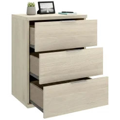 Comodino Marrone Rovere Grigio 3 Cassetti un Ripiano 34x42x57h cm, Piedini abs Antirumore e Antigraffio - Blythe
