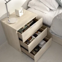 Comodino Marrone Rovere Grigio 3 Cassetti un Ripiano 34x42x57h cm, Piedini abs Antirumore e Antigraffio - Sturgis