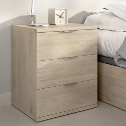 Comodino Marrone Rovere Grigio Nero 3 Cassetti un Ripiano 45x40x63h cm, Apertura Scorrevole - Talana