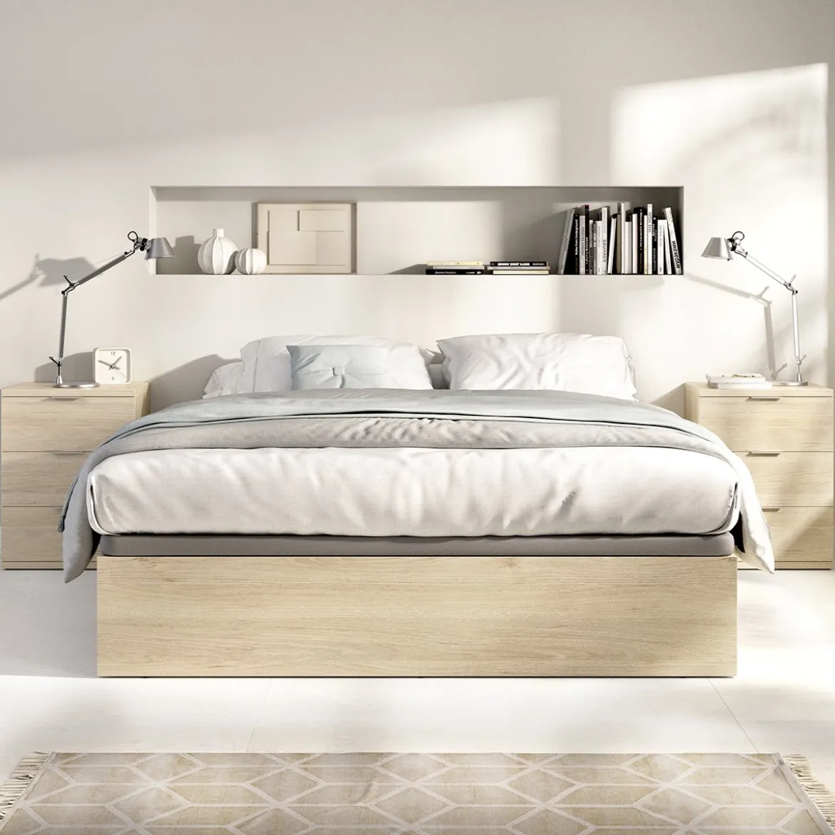 Comodino Marrone Rovere Grigio Nero 3 Cassetti un Ripiano 45x40x63h cm, Apertura Scorrevole - Talana