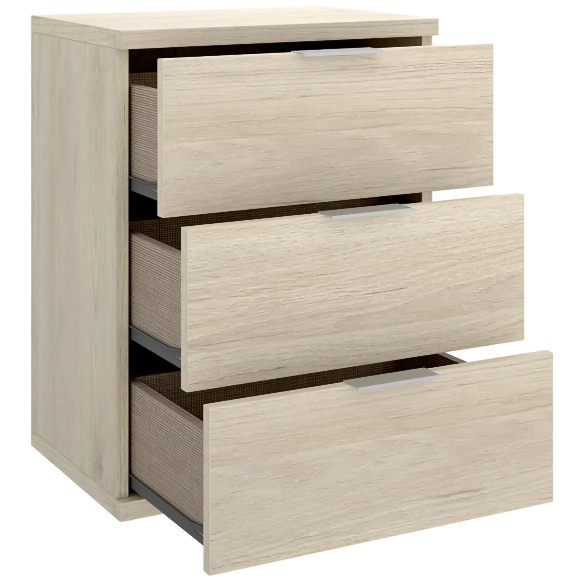 Comodino Marrone Rovere Grigio Nero 3 Cassetti un Ripiano 45x40x63h cm, Apertura Scorrevole - Talana