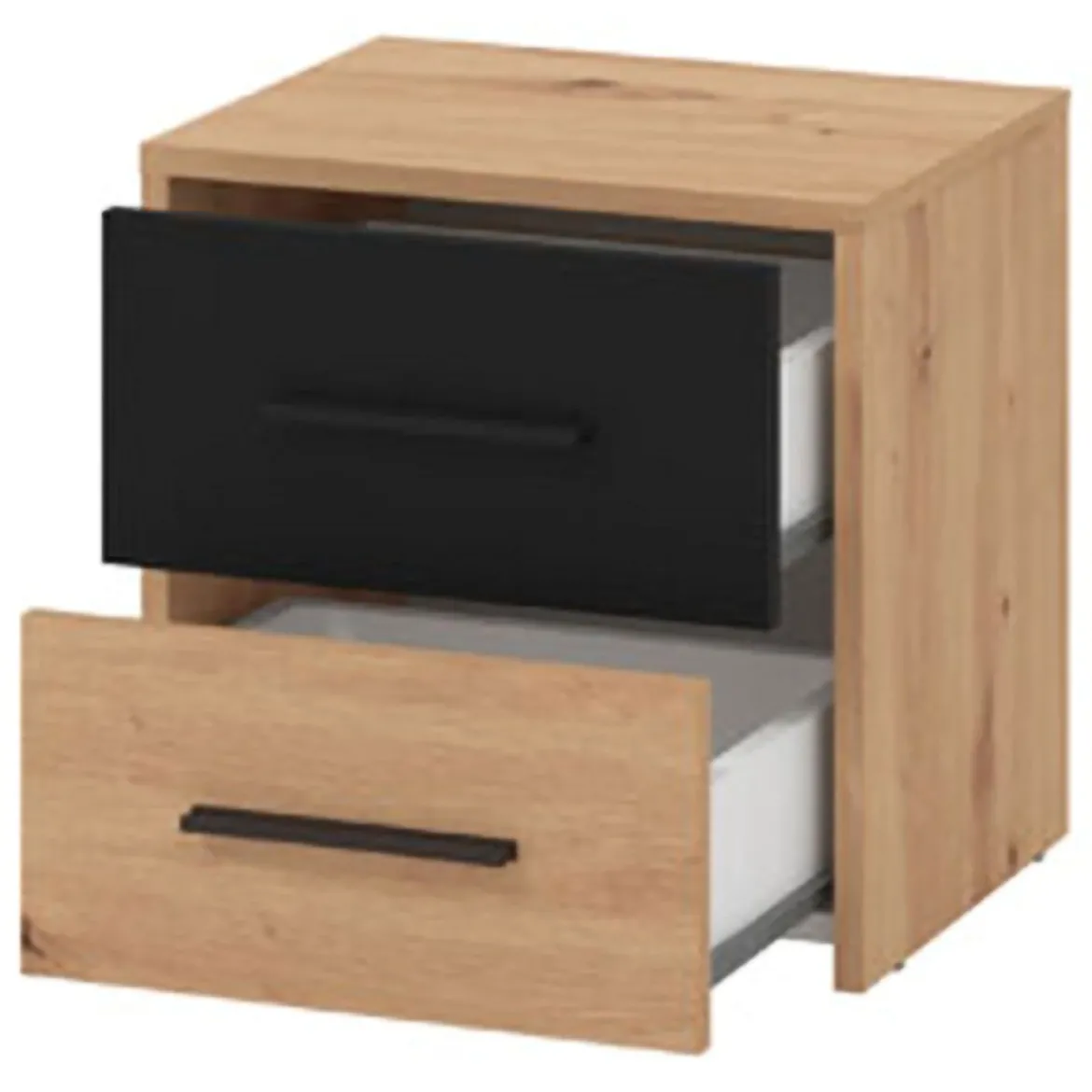 Comodino Marrone Rovere Nodi Nero 2 Cassetti un Ripiano 44.5x33.5x43h cm, Apertura Scorrevole - Uzzano