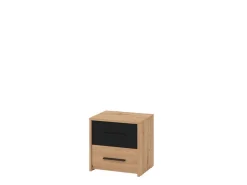 Comodino Marrone Rovere Nodi Nero 2 Cassetti un Ripiano 44.5x33.5x43h cm, Apertura Scorrevole - Uzzano